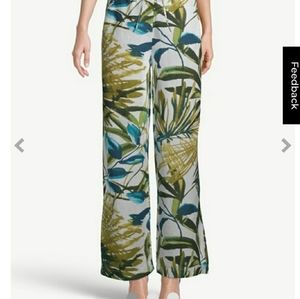 Chico's Wide Leg Drawstring Leaf Print Linen Pants